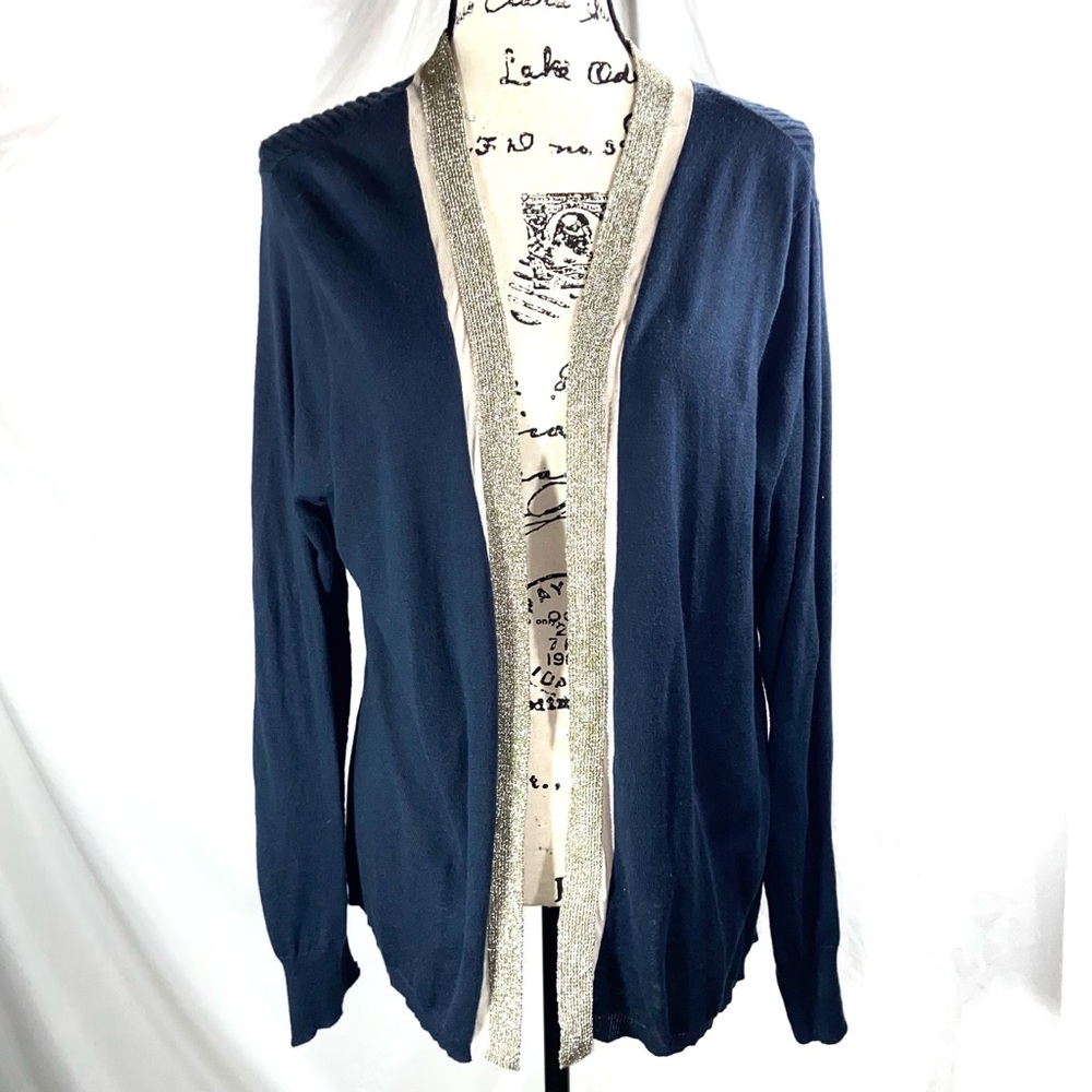 Dana Buchman navy gold women’s cardigan